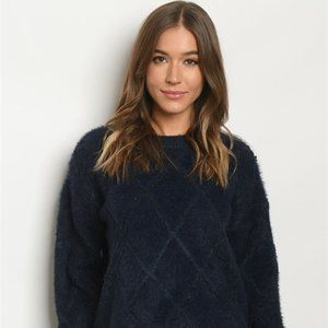 New Junior's Cute Boutique Soft fuzzy Navy sweater
